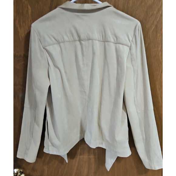 BB DAKOTA Open Front Wrap Faux Suede MOTO Jacket BEIGE Tan Women's Size W/LG EUC - Picture 4 of 16